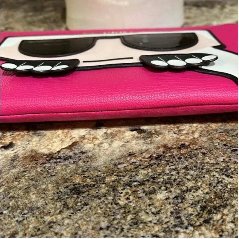 Karl Lagerfeld Vibrant Pink Maybelle Wristlet Pouch Wallet Purse